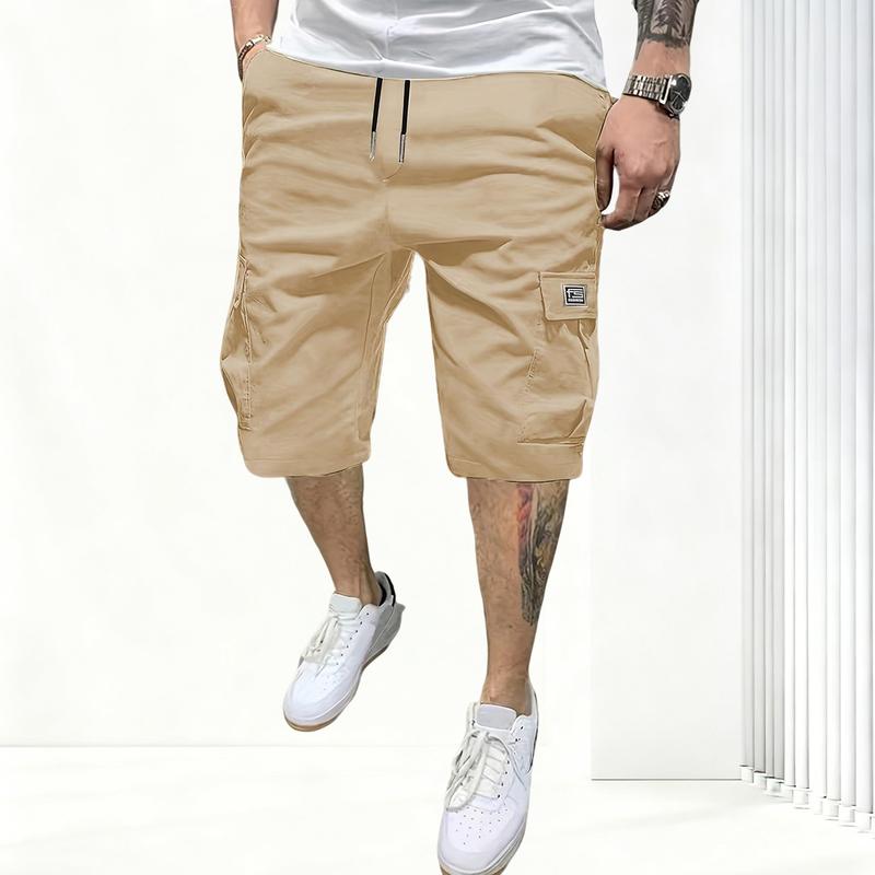 Men's Casual Cargo Shorts Classic Stretch Waistband Drawstring Outdoor Work Shorts with Multiple Pockets