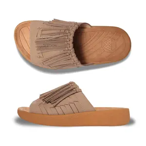 Thunderbird Thatched Slide | Suede Vegan Leather | Rubber | Taupe | Tan