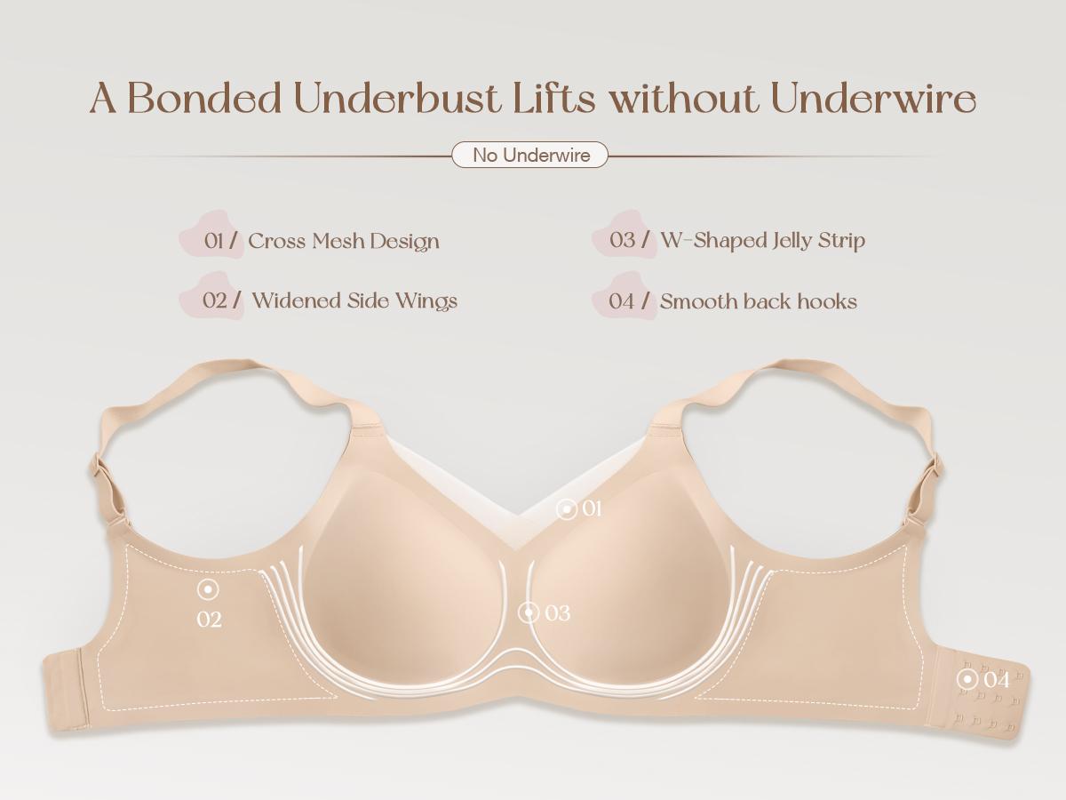 OEAK Women Jelly Bras Wireless V Neck Crossover Mesh Bras Comfortable Bralette Tshirt Bra No Underwire Seamless Everyday Bras