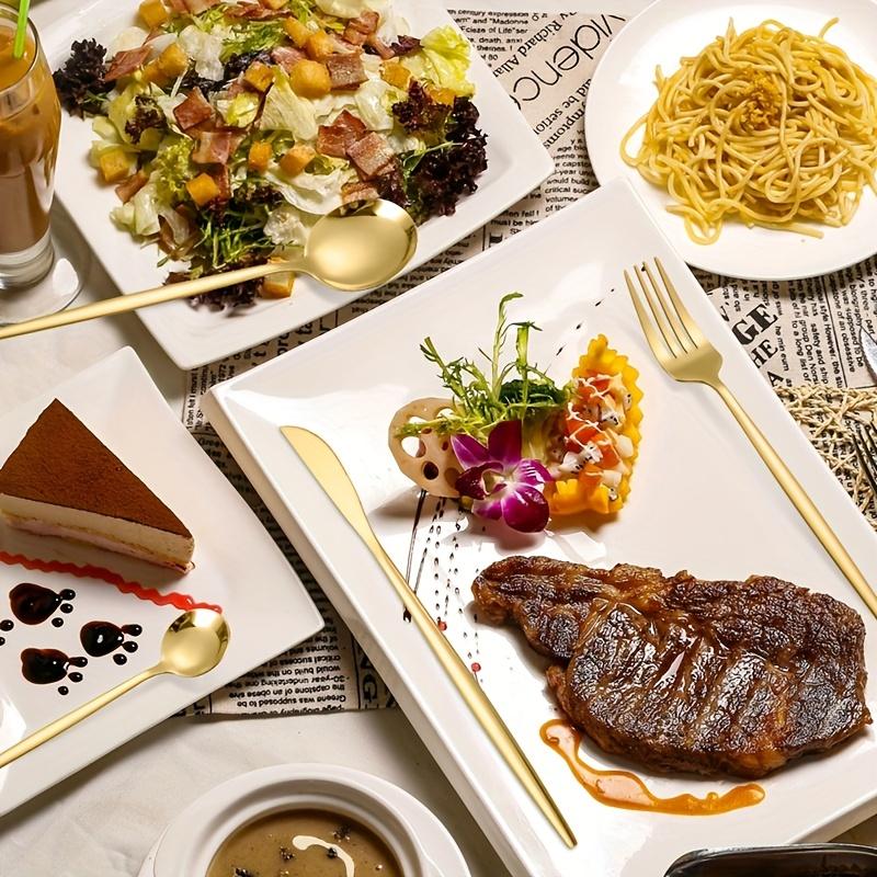 Mirror Polished 30pcs Stainless Steel Cutlery Set, Including Steak Knife, Fork, Spoon And Teaspoon, Dinner Fork, Dinner Spoon, Fruit Fork, Dessert Spoon, Coffee Spoon, Suitable For Family Restaurants, Hotels, Parties, Weddings, Copper Cutlery Set