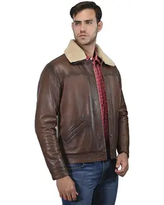Wrangler Men's Vintage Sherpa Lined Leather Jacket - Wrco2252-Tan