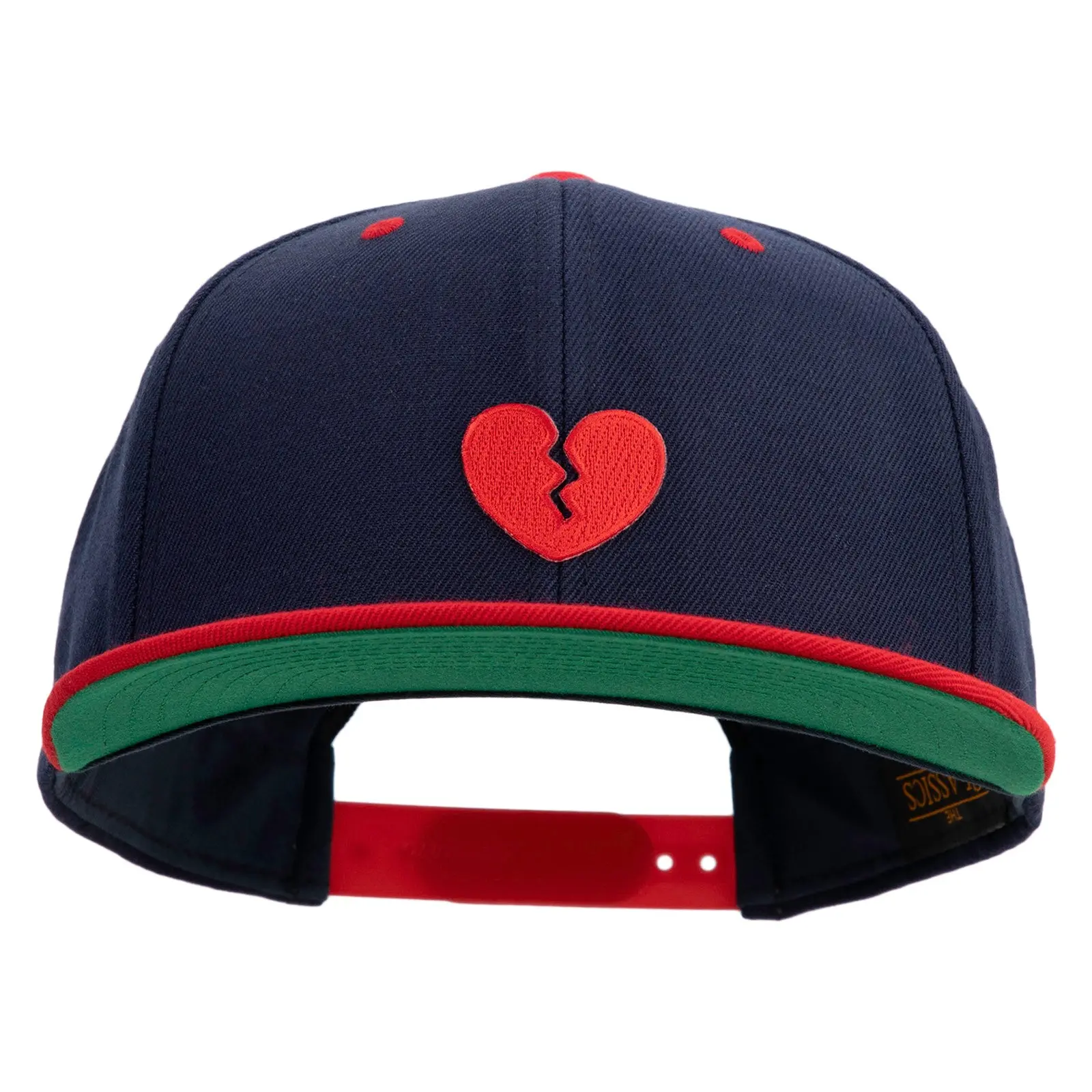 Mini Broken Heart Patched Classic Snapback Wool Blend 2 Tone Cap