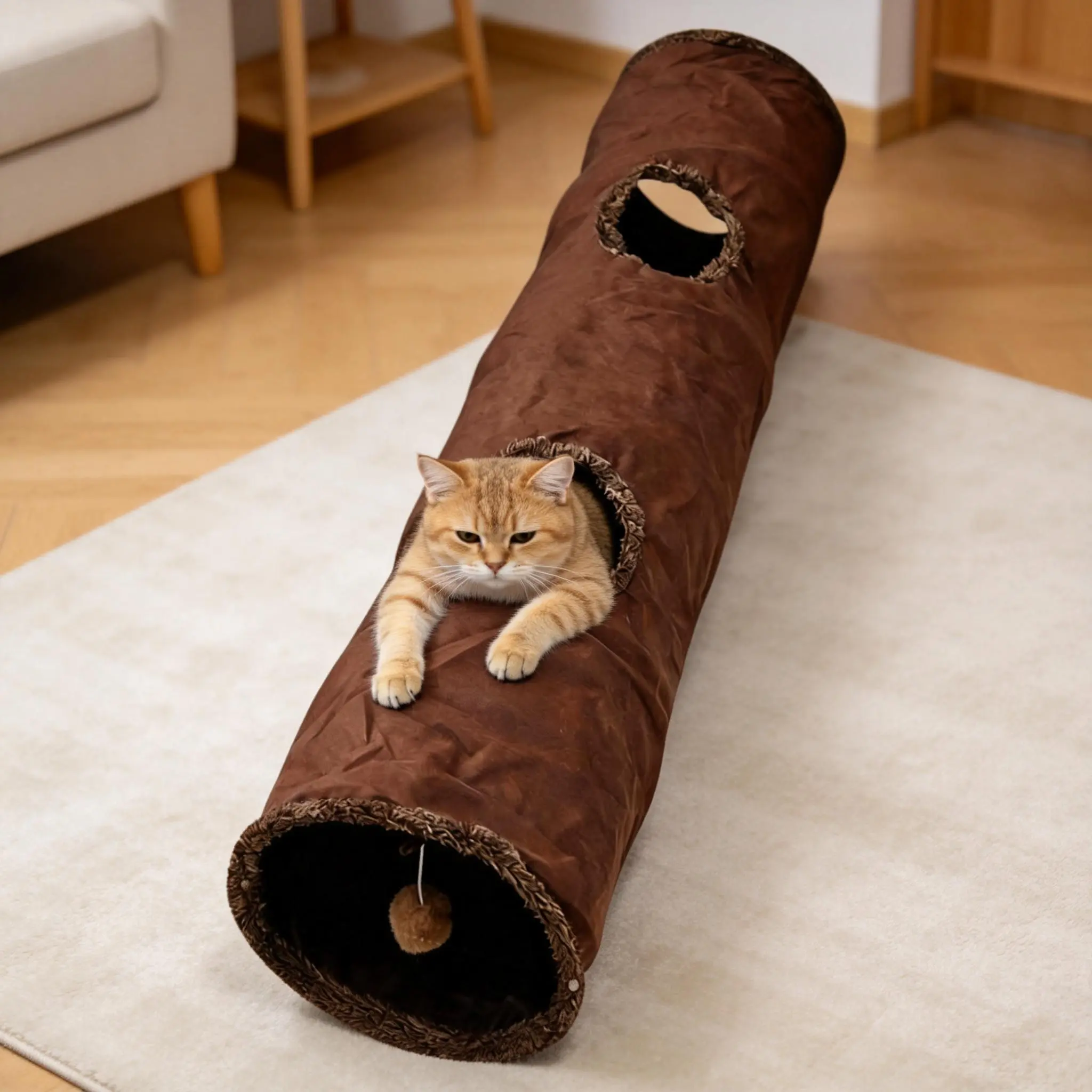 Cat Tunnel for Indoor Cats, Long Collapsible Cat Play Tube with Hanging Ball, Durable Cat Hideaway Tunnel for Multi-Cat Homes