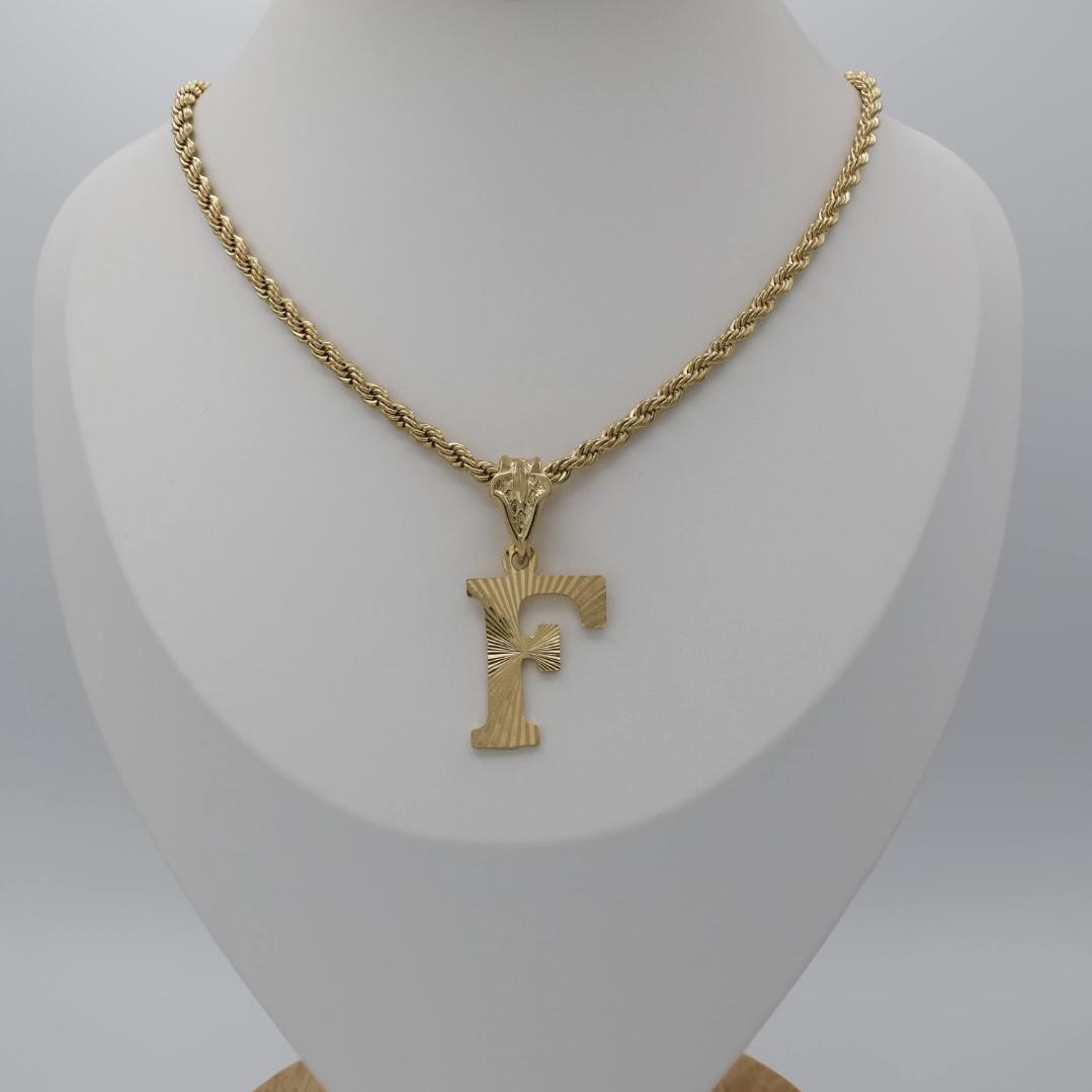 Gold Initial Necklace. 14k Heavy Plated Gold, 4mm French Rope Chain, Lifetime Replacement Guarantee Gold Initial Necklace. 14k Heavy Plated Gold, 4mm French Rope Chain, Lifetime Replacement Guarantee