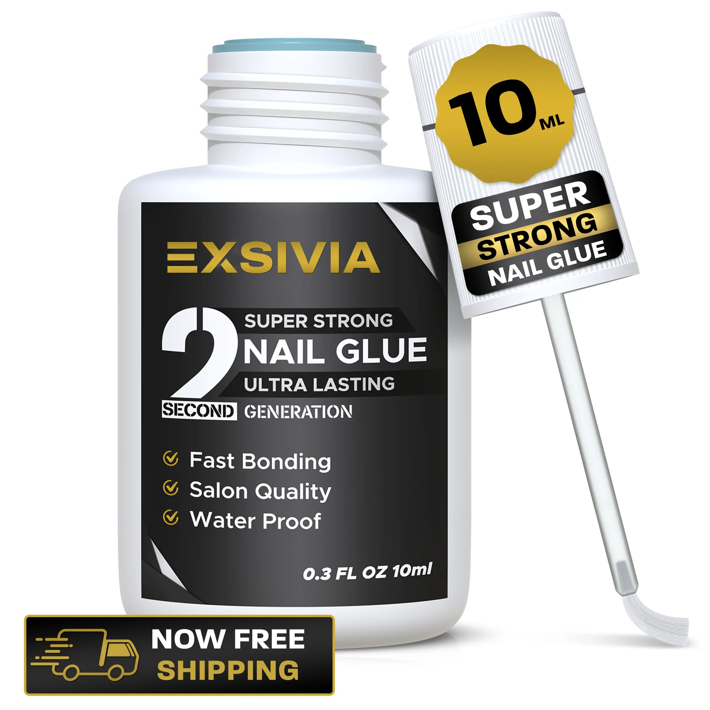 2nd Generation Strong Hold Nail Glue - Salon Quality, Extra Strength for Acrylic, Press-On, Fake Nails, No Dehydrator and Primer Needed - 10ml