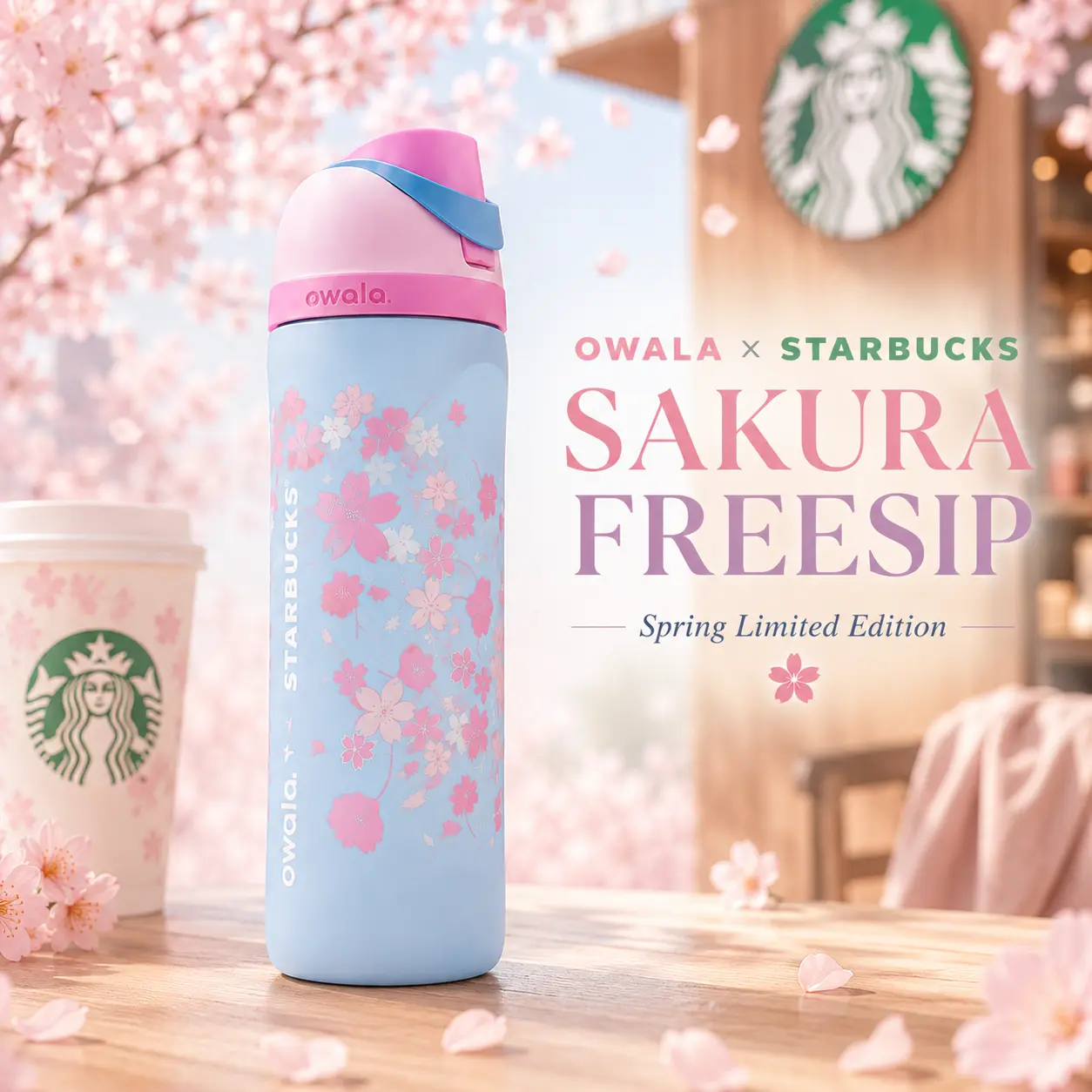 Owala x Starbucks Sakura FreeSip Insulated Stainless Steel Water Bottle – Spring Limited Edition