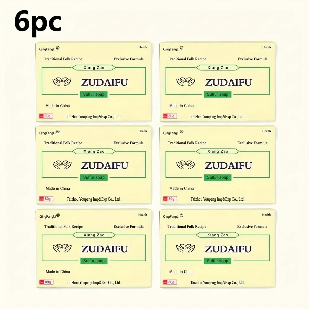 6Pc ZUDAIFU 80g Sulfur Soap Anti Mite Oil Control Mild Non Irritating Deep Cleansing Facial Body Soap Daily Body Facial Washing Soap