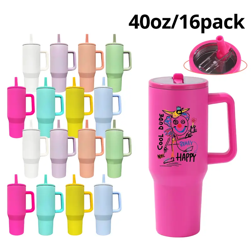 40oz Insulated Stainless Steel Sublimation Tumbler Bulk Pack (16pcs) - Flip Straw Vacuum Flask, Leak-Proof Lid, Double-Wall Design, Car Cup Holder Compatible, DIY Custom Gift Drinkware for Outdoor Use304 Stainless Steel Tumbler