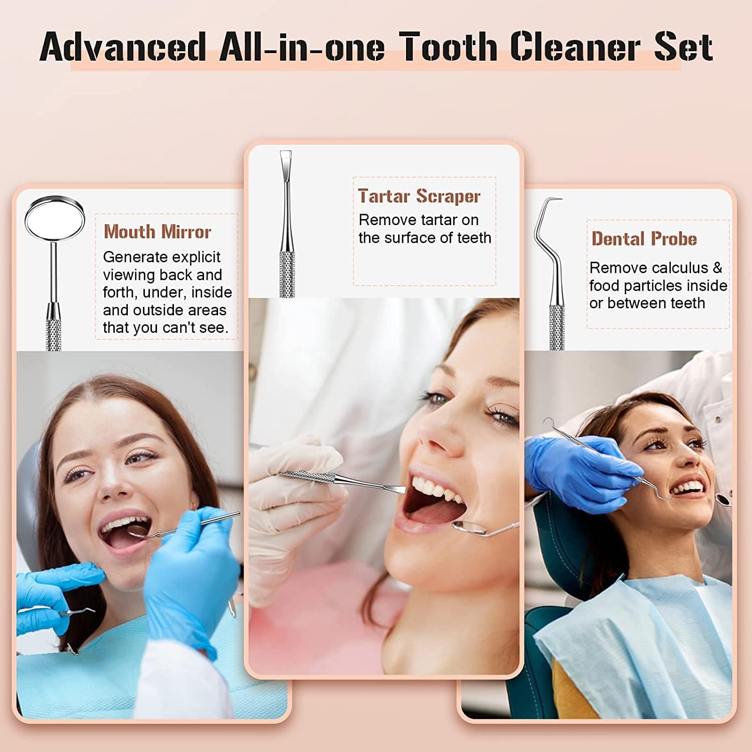 Glam Goddess Rechargeable Electric Teeth Cleaning Tool with 5 Modes & 3 Replaceable Heads Oral Irrigator for Home Use Tartar Remover Antibacterial Dental Care Kit