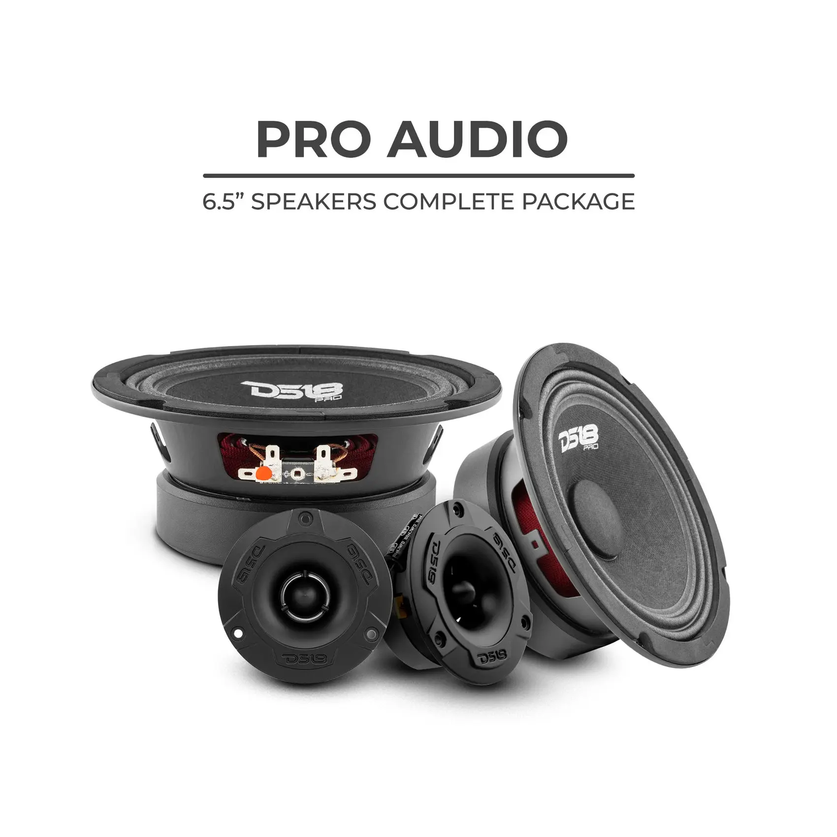 DS18 PRO-GM6.4PK Loudspeakers and Tweeters Package Including a Pair of PRO-GM6.4 + a Pair of PRO-TW1X/BK Car Audio Car Sound System