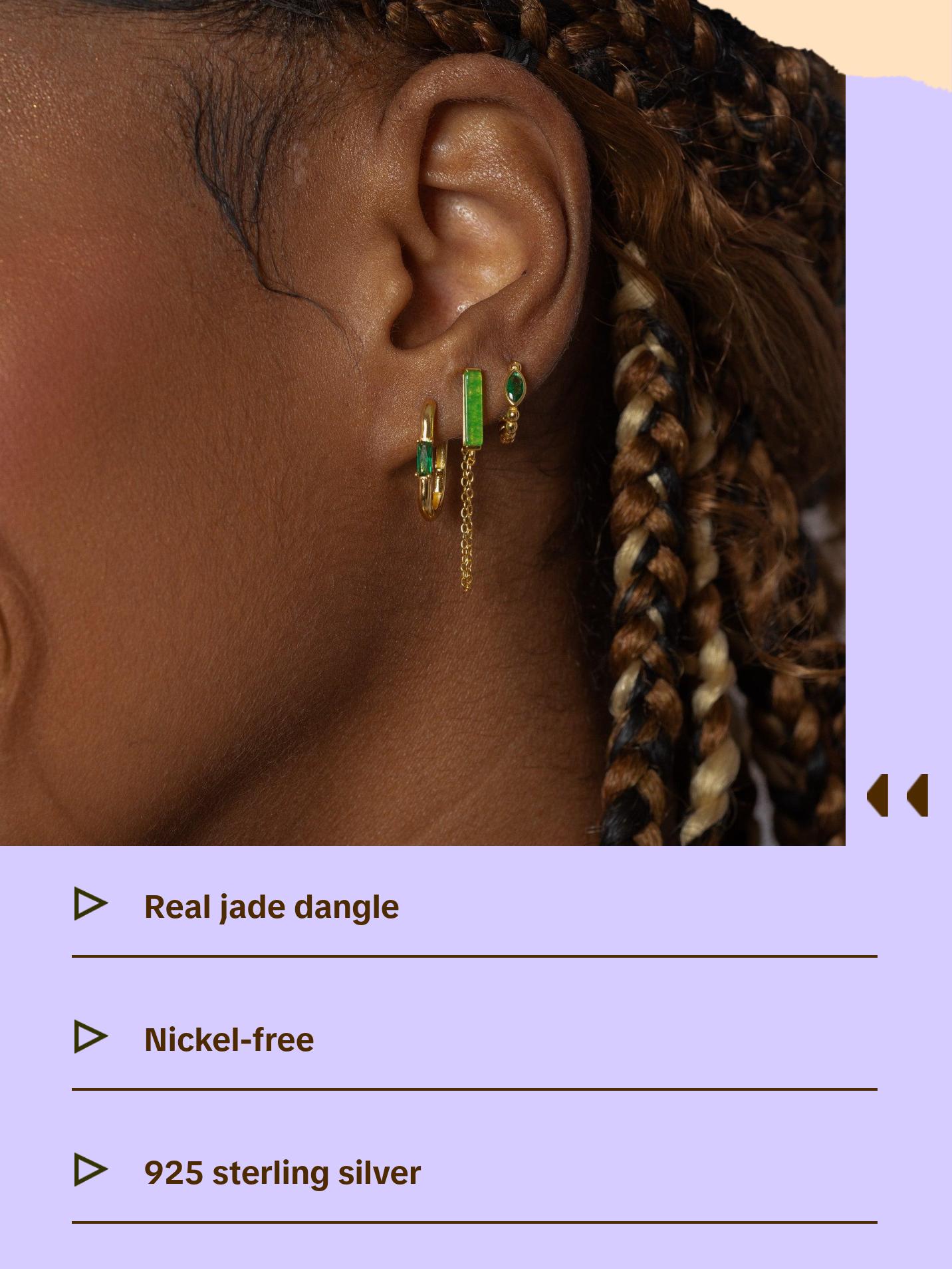 Jade Dangle Chain Stud Earrings