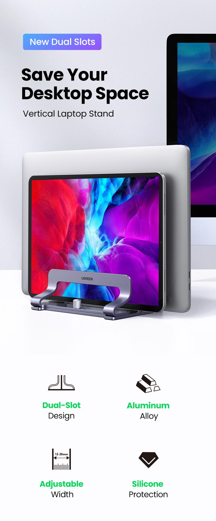 UGREEN Vertical Laptop Stand Holder Desk Single/Dual Aluminum Dock Compatible with MacBook Pro Air Laptop Stand Desktop Adjustable, Lenovo Ideapad, Surface Book, HP Notebook, Dell Chromebook Up to 17.3 Inch-TikTokShopBlackFriday ,TikTokShopHolidayHaul
