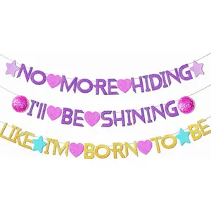 Hunters Birthday Decorations Banner, No More Hiding, I' ll Be Shining Theme Birthday Party Supplies, Glitter Decorations Need DIY Banner for Girls