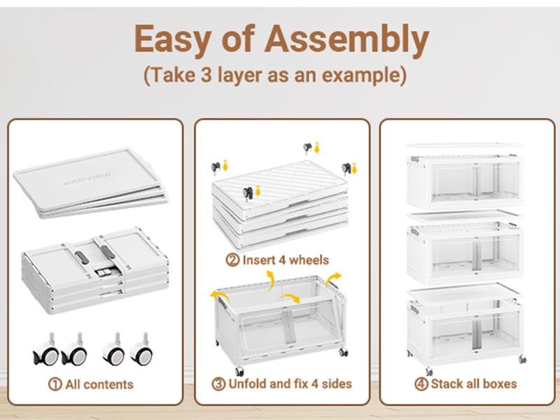 BROVIEW 160Qt/480Qt/640Qt/800Qt Extra Large Stackable Storage Bins with Lid, Each 40gal Heavy-Duty Plastic Storage Box with Wheels, Collapsible Wheeled Closet Organizer High-Quality Plastic Cabinet Containers for Home Organization V70