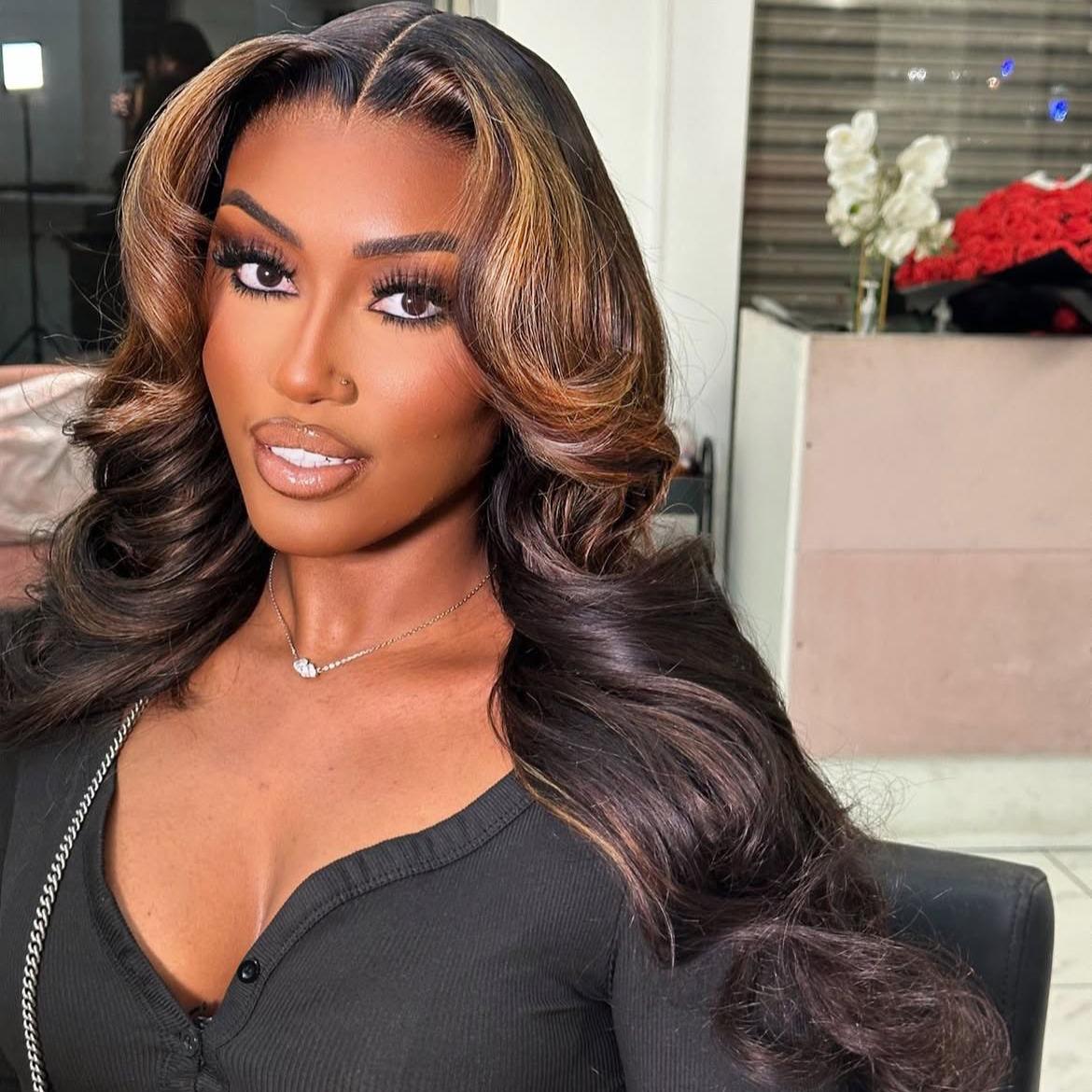 KEPHARE Wear and Go Glueless Wigs 100% Human Hair Body Wave With Honey Blonde Highlights 5x5 HD Lace Pre Plucked Pre Cut Lace Closure Wigs for Black Women 180% Density Natural Black With Skunk Stripe KEPHARE HAIR