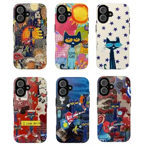 Artsy Petee Cat Tough Phone Case Shockproof Drop Protection for iPhone 11 12 13 14 15 16 17 Pro Max Plus