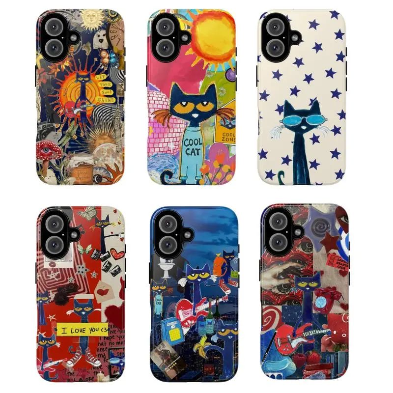 Artsy Petee Cat Tough Phone Case Shockproof Drop Protection for iPhone 11 12 13 14 15 16 17 Pro Max Plus
