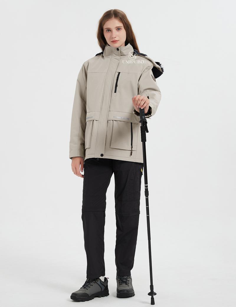UMIPUBO Women's Waterproof Ski Jacket Warm Winter Coat Mountain Windproof Fleece Jacket Outdoor Hiking Jacket with Removable Hood