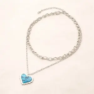 2 Layered Western Semi Stone Precious Heart Stone Necklace