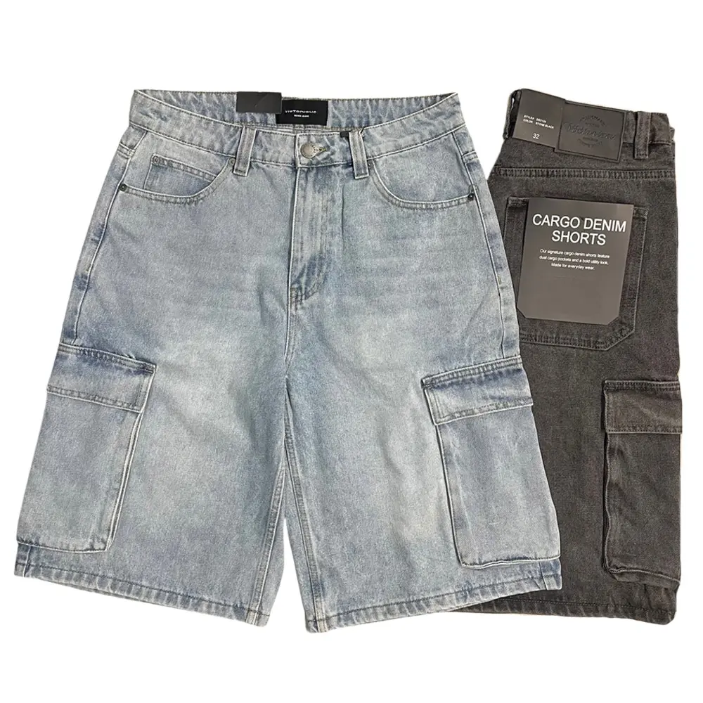 VICTORIOUS Men's Baggy Fit Cargo Denim Shorts 100% Heavy Cotton Jean Short