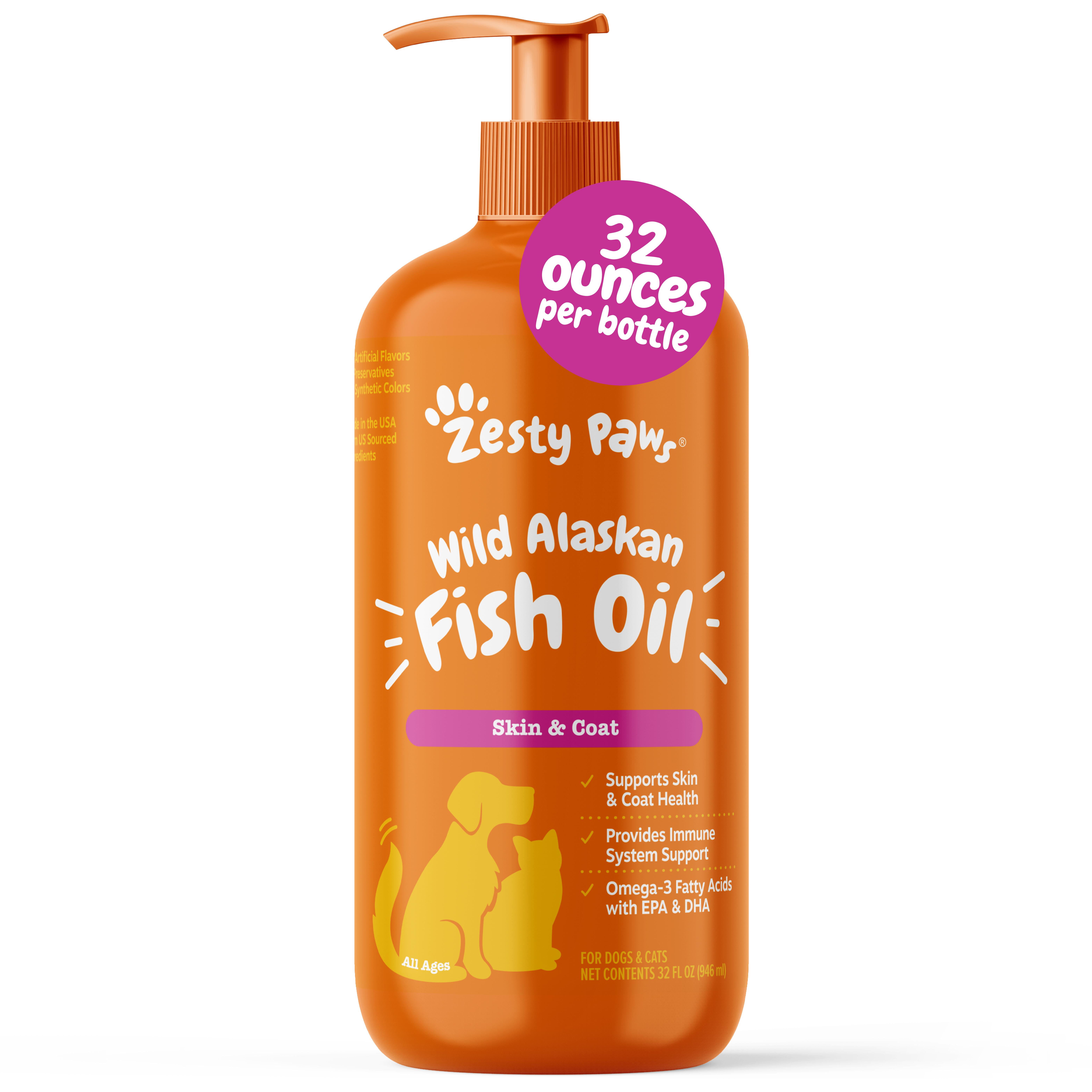 Zesty Paws Natural Wild Alaskan Fish Oil Formula with Pump for Dogs & Cats Omega 3 Fatty Acid Fish Oil with EPA & DHA for Skin and Coat Supplements