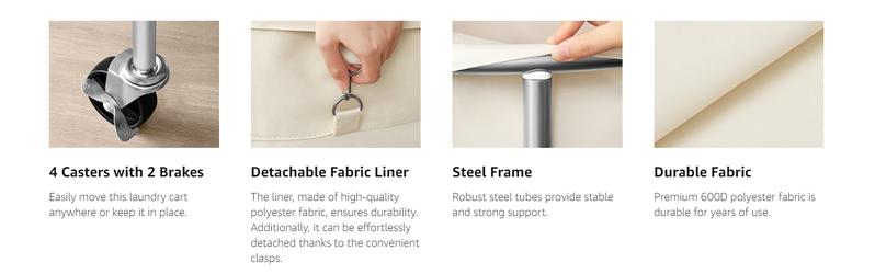 Laundry Basket with Wheels, Rolling Laundry Hamper, Round Laundry Cart with Steel Frame and Removable Bag ,Organiser