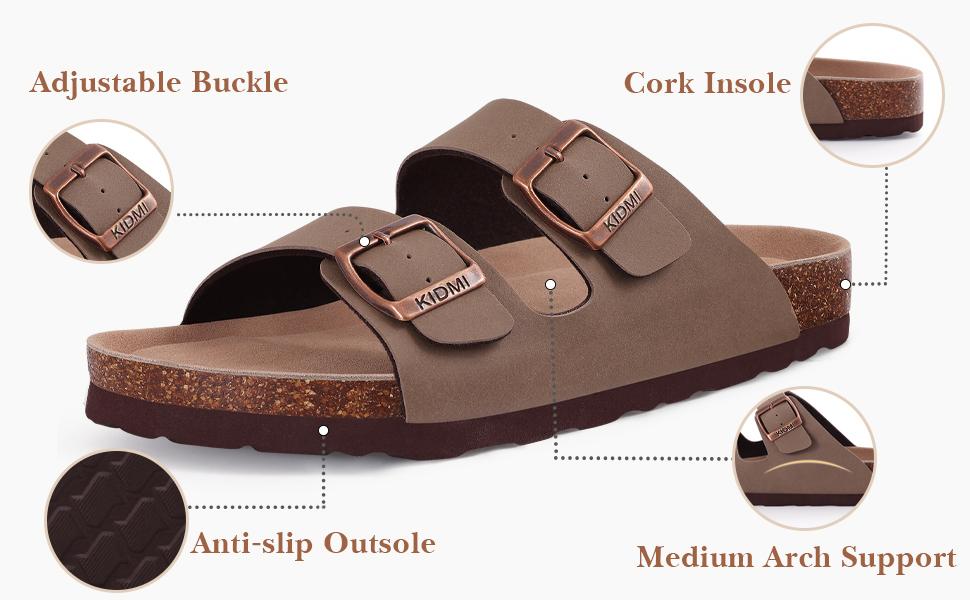 KIDMI Women's Sandals Men Flat Sandals Outdoor Cork Beach Sandals Women's Double-Strap Buckle Sandals with Adjustable Buckle Summer Walking Shoes For Women Footwear