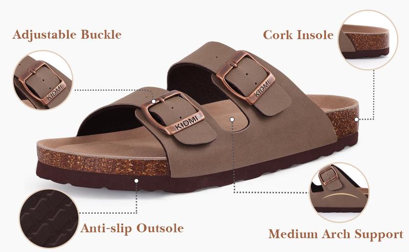 KIDMI Women's Sandals Men Flat Sandals Outdoor Cork Beach Sandals Women's Double-Strap Buckle Sandals with Adjustable Buckle Summer Walking Shoes For Women Footwear