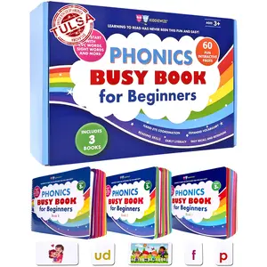 Learn to Read Phonics Busy Book for Beginning Readers, Montessori-Inspired Set of 3 Busy Books for Kids Ages 4-8, 60 Learning Activities, Read in 4 Weeks with CVC Words and Sight Words