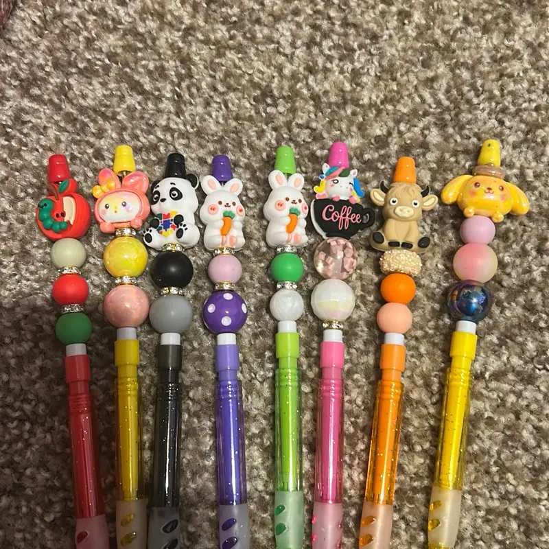 Mechanical Pencil with Colorful Bead Charms and Animal Designs
