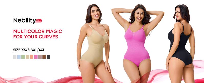 [Live Now] Nebility Women's V-Neck Shapewear Set - Seamless Bodysuit & Camisole, Hip Lift & Tummy Control, Basic Comfort Style High Waisted Shapers Spaghetti Strap