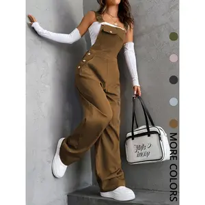 2026 Fashion New StylesWomen's Plain Pocket Overalls, Casual Comfy Overalls for Daily Wear, Ladies Clothes for All Seasons, Womenswear