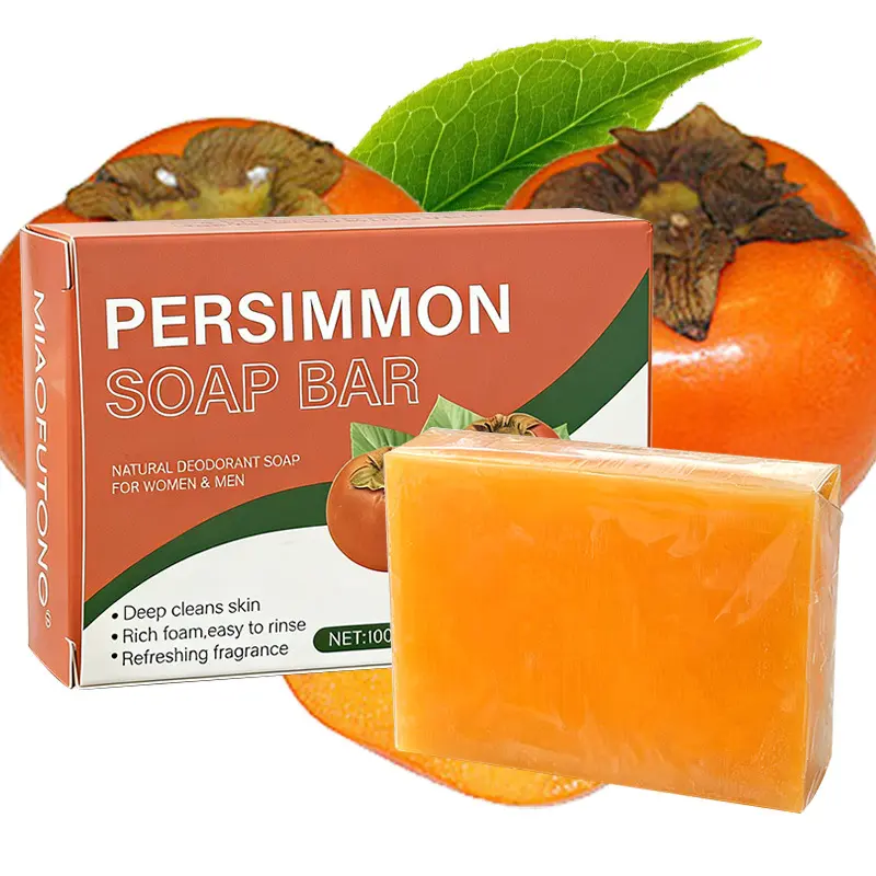 3PCS Persimmon Solid Bar Cleansing Soap Multi-Pack - Natural Chemical Free Body Care Cleanser, Hydrating Moisturizer with Persimmon & Coconut Oil Extracts, Sensitive Skin Safe, Cruelty Free, Refreshing for Adults' Daily Gym Use