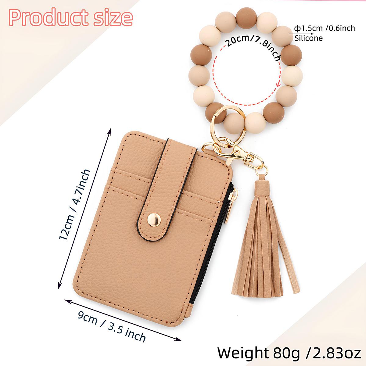 Wallet Keychain Wristlet for Women,Cute Slim RFID Credit Card Holder Purse With Silicone Bracelet Tassel Keychain Bangle Key Ring,Daily use