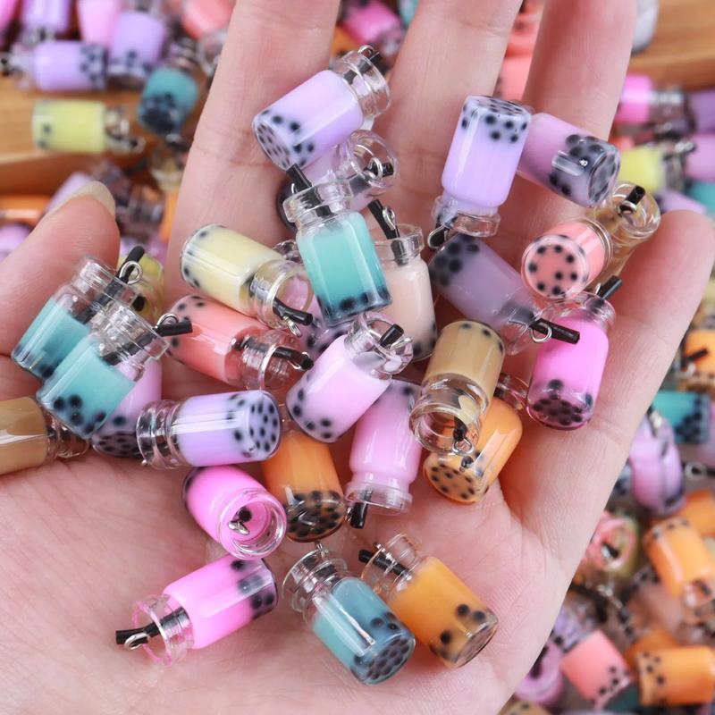 30pcs Random Mixed Milk Tea Cup Charm Beverage Pendants with Bottle Milk Tea Charms Pendants Diy Keychain Women Key Chain Gift