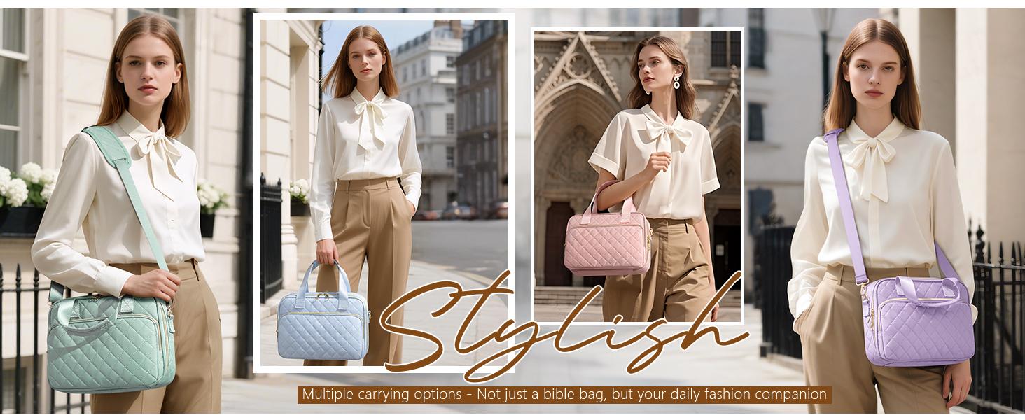 Bible Cover Case for Women, Large Bible Bag Bible Study Supplies Accessories Journaling Kit with Highlighters Tabs, Quilted Book Carrying Cases with Shoulder Strap, Easter Easter Christian Gifts for Women