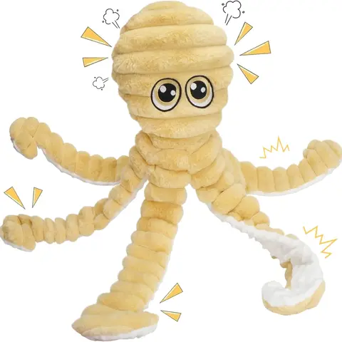 Prime Pets Dog Toys for Large Dogs, 27” Extra Large Plush Octopus Dog Toy, Crinkle Squeaky Dog Toys for Small Medium Large Dogs, Tug of War Dog Chew Toy, Yellow