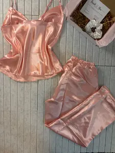 Pink, Red, Champagne Gold, Blue Lightweight Satin Cami Pants Sleepwear Loungewear Pajama Pj Set l Personalizable CUSTOM SIZING AVAIL Gift Present