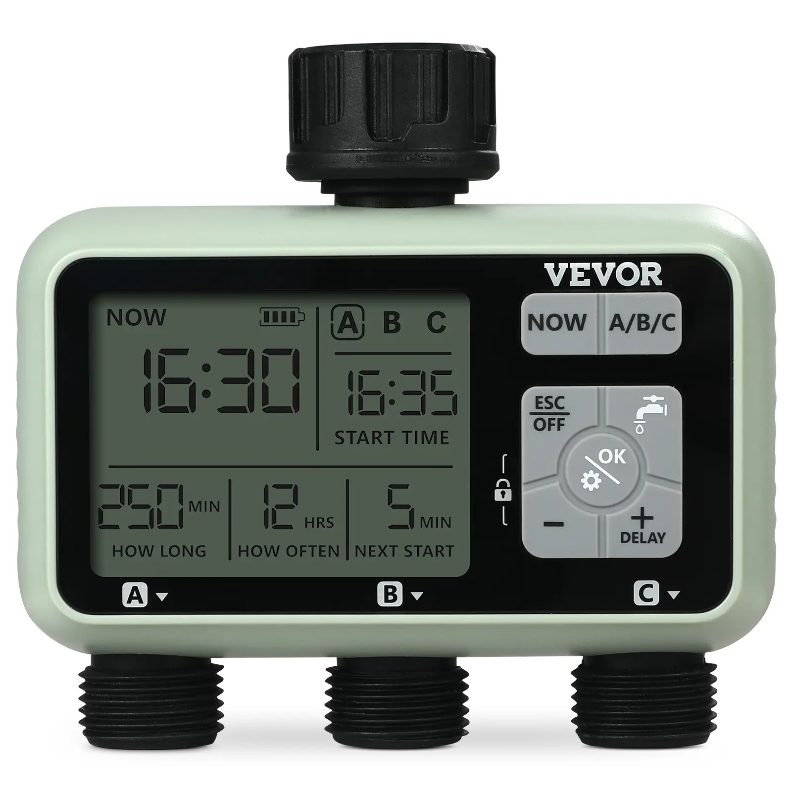 【Summerfinds】VEVOR Water Timer 3 OutletsHose Watering Sprinkler Timerwith 3 Independent Watering Zone LCD Display Rain Delay Mode Manual Mode 360° Brass Inlet Metal FilterIPX6 Waterproof for Yard Watering