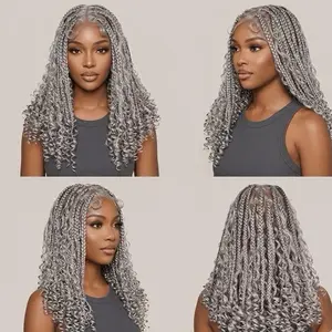 Tina 16 inch Lightweight Glueless Synthetic wig full lace boho box braids Transparent Lace Natural Hair for Black Women MMBeauty Wig