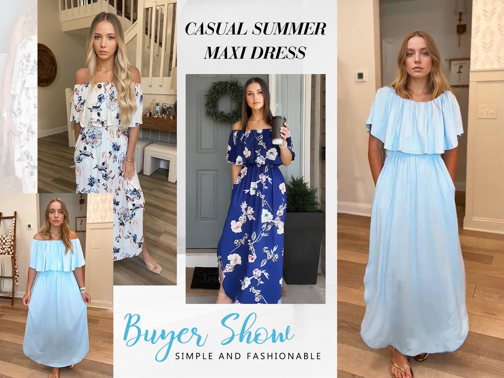 AUSELILY Womens Off The Shoulder Dress Wedding Guest Dress Summer Casual Long Ruffle Party Side Split Beach Maxi Dresses with Pockets AUSELILY Womens Off The Shoulder Dress Wedding Guest Dress Summer Casual Long Ruffle Party Side Split Beach Maxi Dresses with Pockets