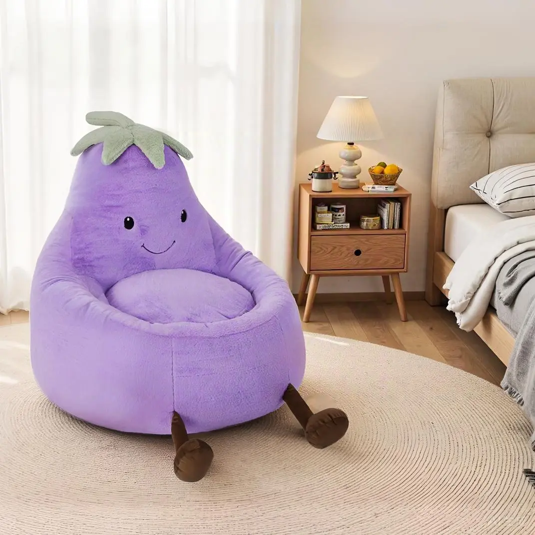 Eggplant Portable Lazy Sofa, Comfy Floor Chair for Living Room & Bedroom, Parent-Child Lounge Seating