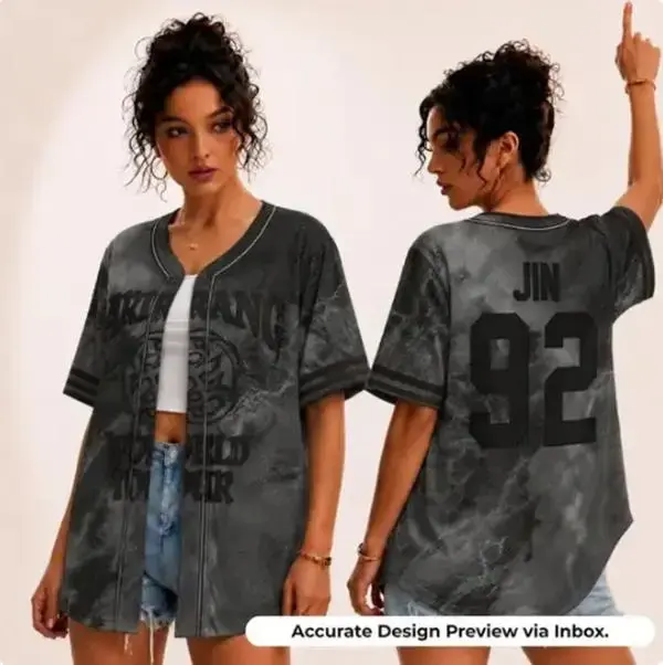 Vintage Acid Wash Kpop Baseball Jersey - Grey Tie Dye Concert Tour Fan Merch Button Down Shirt, Arirang Outfit, Unisex Grunge Streetwear