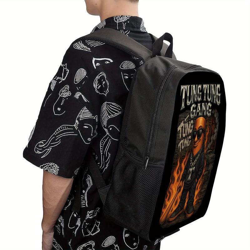 Tung Tung Tung Sahur Tung Tung Gang Graphic Print Backpack - Lightweight Travel Backpack with Separate Laptop Compartment, Adjustable Shoulder Straps & Durable Polyester, Stylish Commuter Essentials for School, Work, Daily Use, Backpack for School, Bold