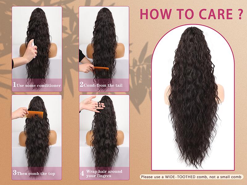 ORSUNCER Hair Extension Claw Ponytail Long Wavy Ponytail Extension Black Brown 30 Inch Curly Clip Ponytail in Hair Extensions For Women Fluffy Natural Looking Synthetic Hairpiece for Daily Use Easy To Go