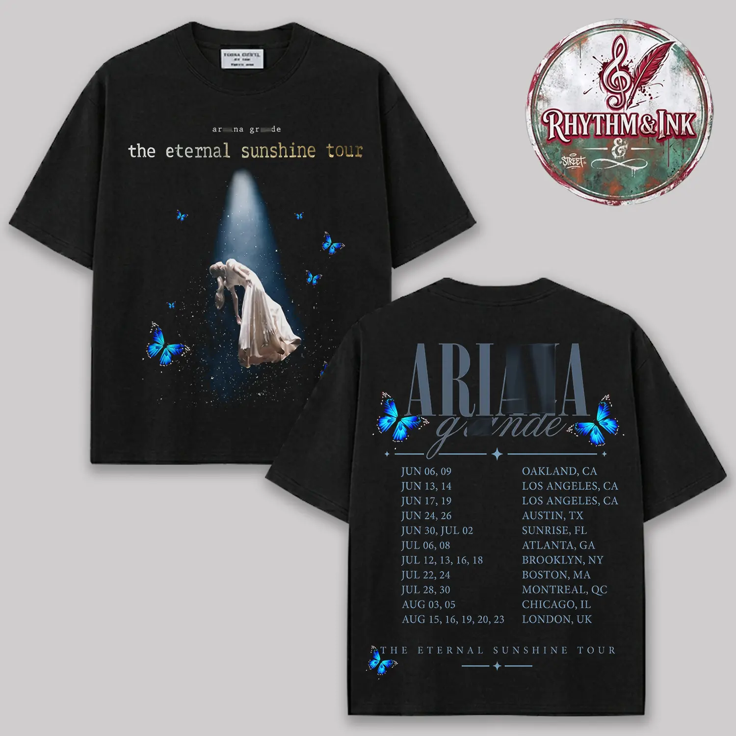 The Eternal Sunshine Tour 2026 Ariana Concert Merch: Inspired Double-Sided Premium Cotton T-Shirt, Vintage Pop Music Graphic Tee, Blue Butterfly Tour Dates Shirt, Aesthetic Concert Outfit, Streetwear Gift for Music Fans