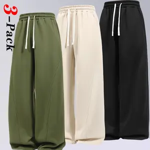 Men’s new season casual pants: fleece-lined joggers, loose wide-leg athletic pants, relaxed knit sports pants, comfortable slim-fit gray sweatpants, suitable for everyday wear