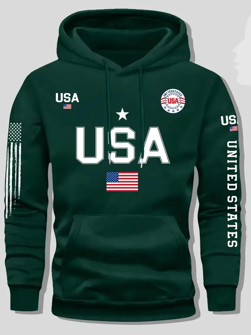 USA Flag Pattern Hoodie for Men & Women Fleece Lined Sweatshirt with United States Letter Print Unisex Casual Knit Pullover for Students Couple's Fashion Hoodie for Autumn Winter Spring 2026
