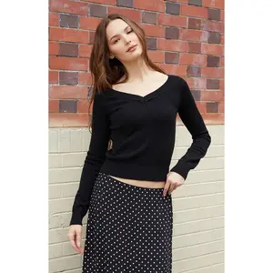 John Galt Women's Black Off-The-Shoulder V-Neck Sweater