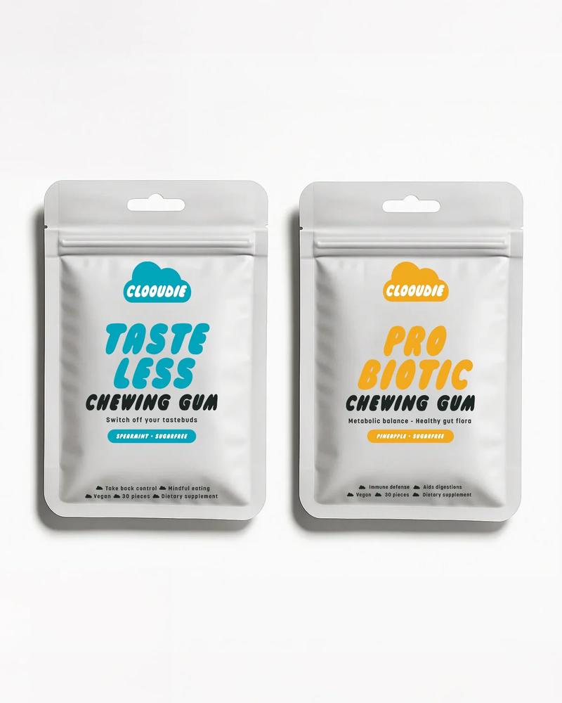 Clooudie California, Gut Health Kit: Tastless Chewing Gum + Probiotic Chewing Gum, Support Gut & Digestive Wellness, Reduce Sweet Signal, Help With Eating Healthy, Clinically Tested, Vegan, Non-GMO & Sugar-Free
